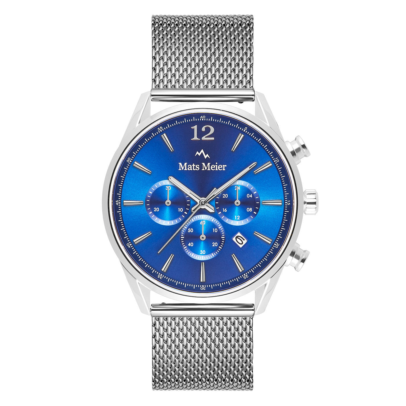 Grand Cornier chronograph watch blue silver mesh Mats Meier