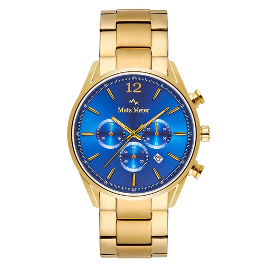 Grand Cornier montre chronographe bleu / acier couleur or