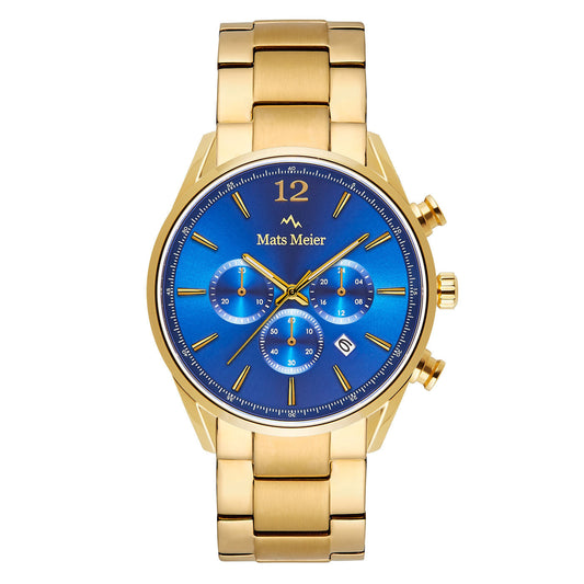 Grand Cornier chronograaf herenhorloge goudkleurig en blauw