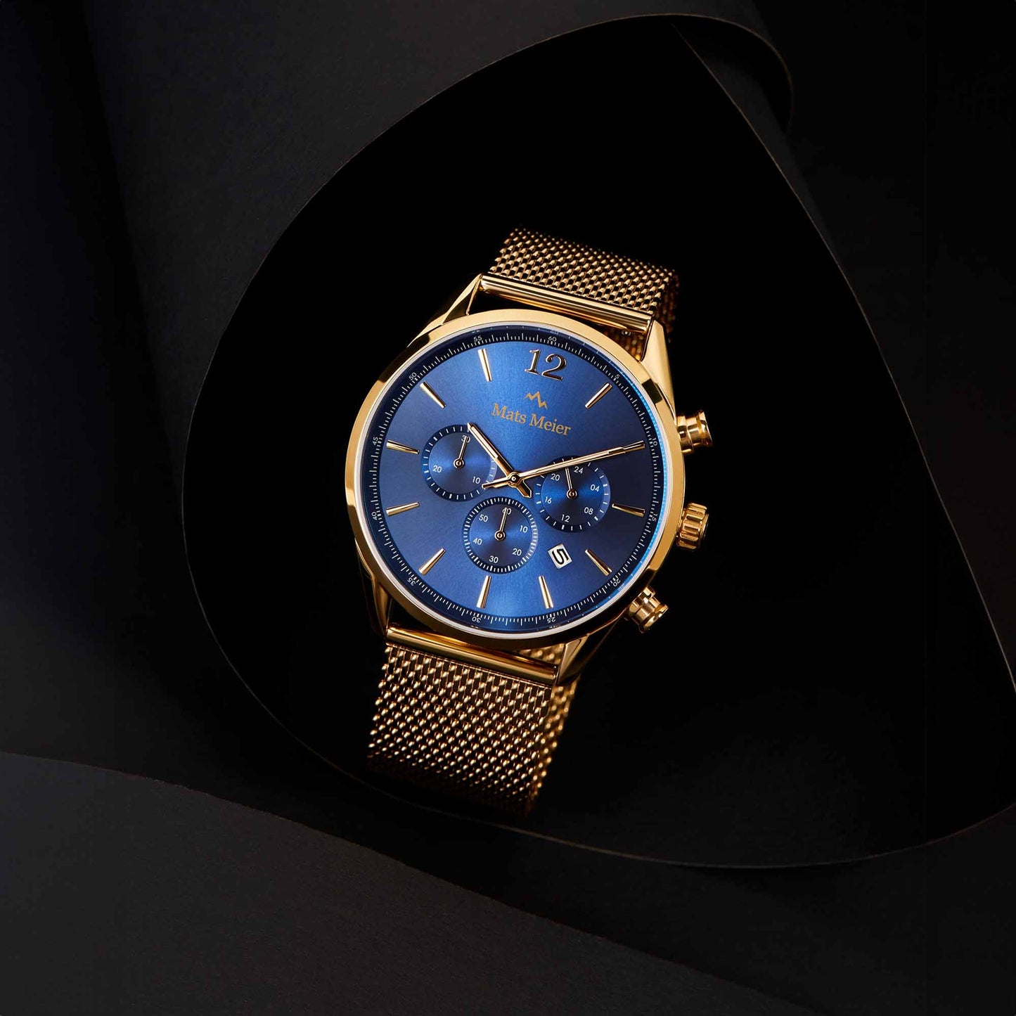 Grand Cornier chronograph mens watch blue / gold colored mesh