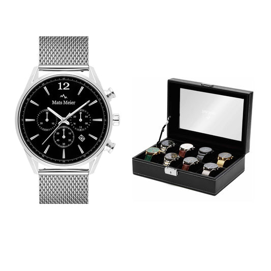 Grand Combin chronograph mens watch and watch box gift set