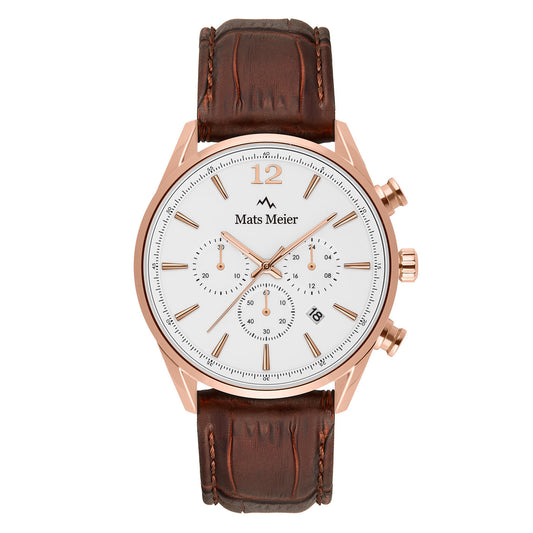 Grand Cornier chronograph mens watch white / rose gold colored / brown   