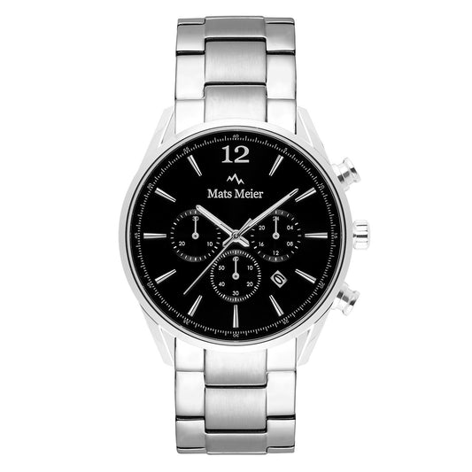 Grand Cornier montre chronographe noir / acier couleur argent