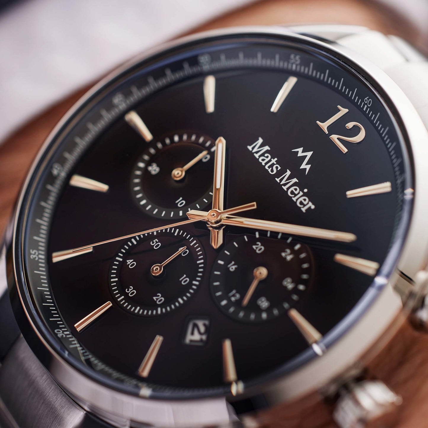 Grand Cornier montre chronographe noir / acier couleur argent