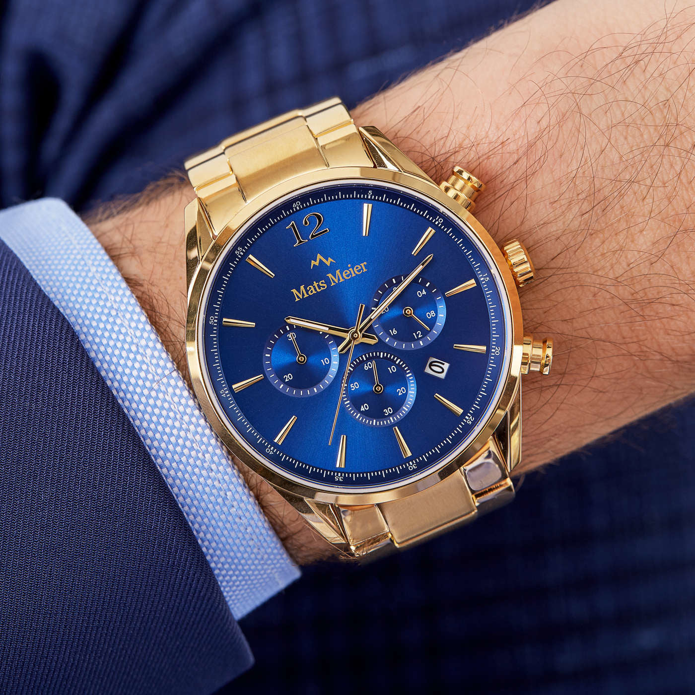 Grand Cornier chronograaf herenhorloge goudkleurig en blauw