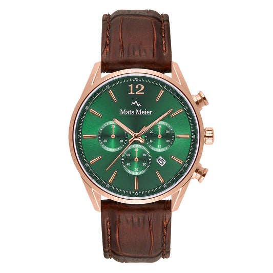 Grand Cornier chronograph mens watch green / rose gold colored / brown