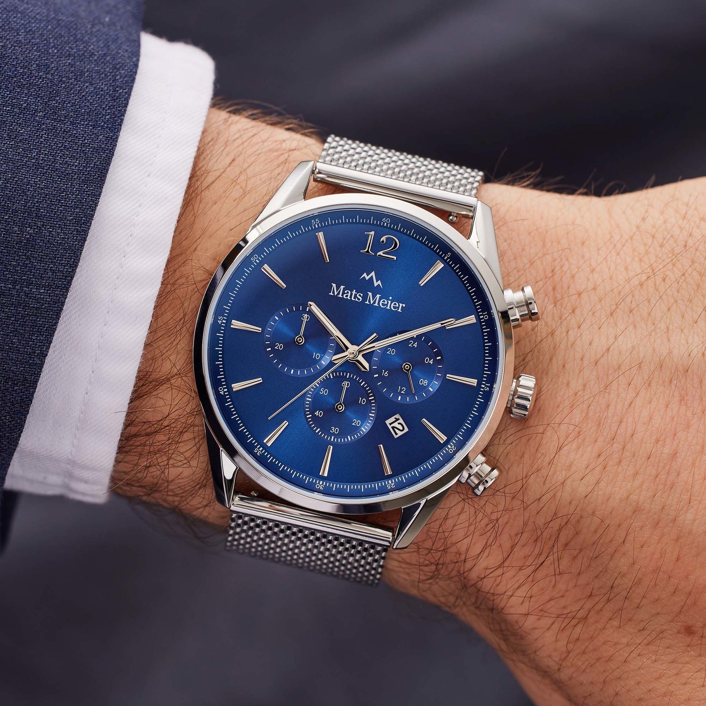 Grand Cornier montre chronographe bleu / maille couleur argent