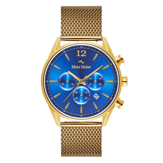 Grand Cornier chronograaf mesh herenhorloge goudkleurig en blauw