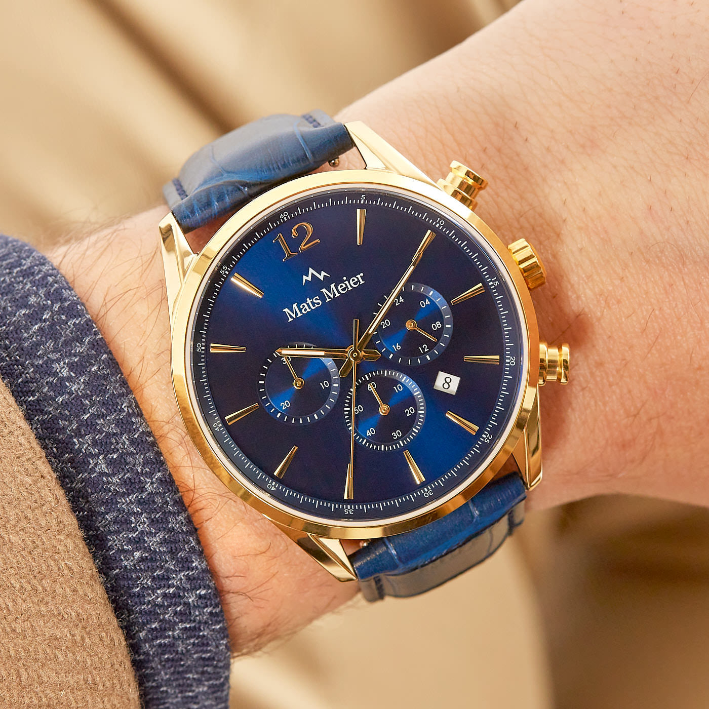 Grand Cornier chronograph mens watch blue / gold colored   