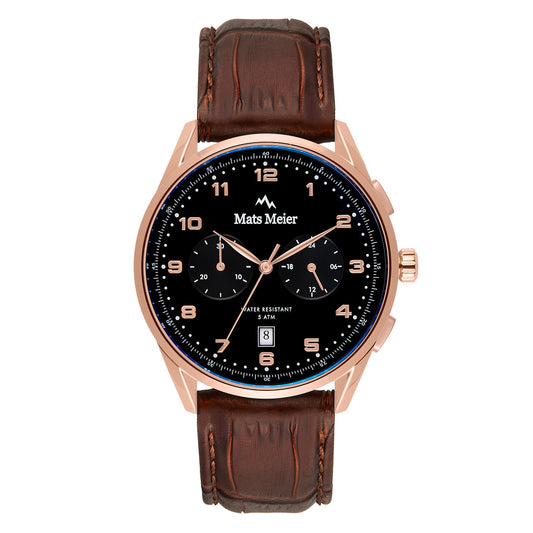 Mont Vélan chronograph mens watch black / rose gold colored / brown