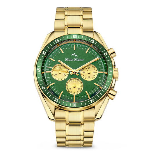 Arosa Racing chronograaf herenhorloge goudkleurig en groen