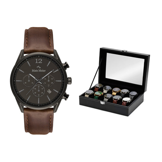 Grand Combin chronograph mens watch and watch box gift set